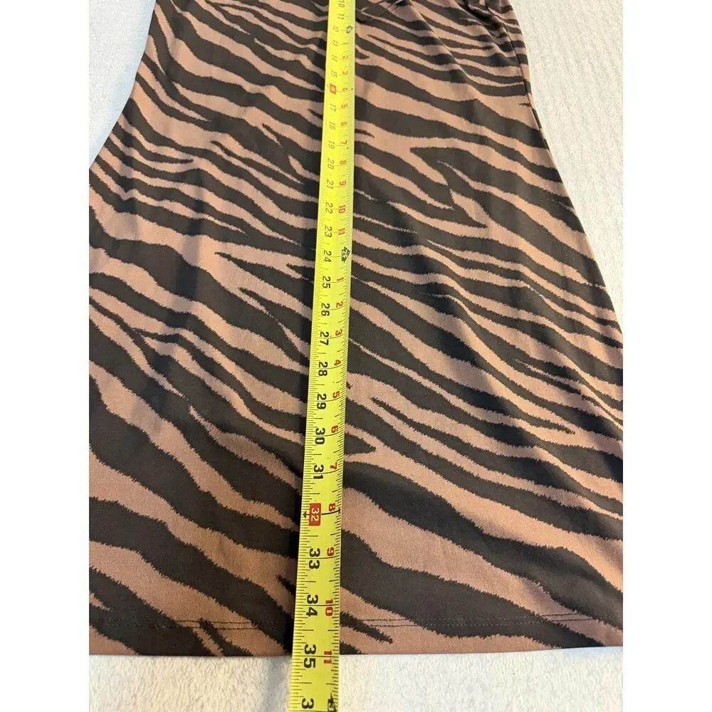 Michael Michael Kors Dress S Zebra Animal Print Cowl Neck Hardware Brown Black